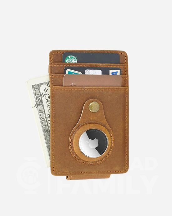 Brown RFID blocking cowhide leather wallet equipped with a credit card slot