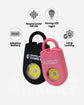 Pink and black flashlight of the Personal Alarm with a light and a button