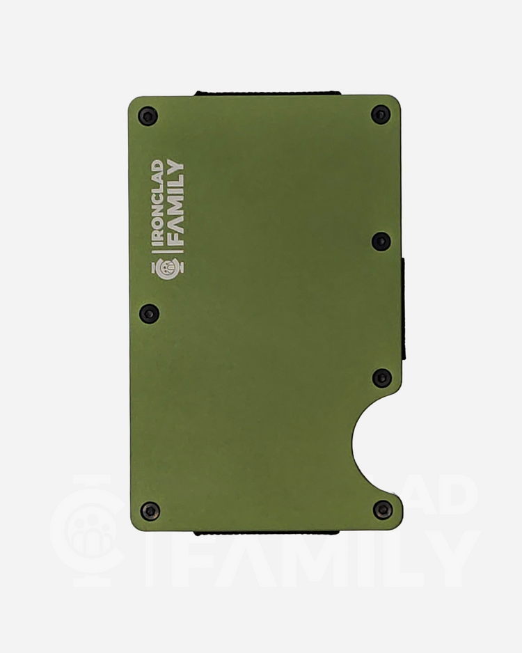 Green Matte Metal RFID Blocking Wallet with Cash Strap