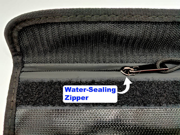 Waterproof zipper detail on the document bag