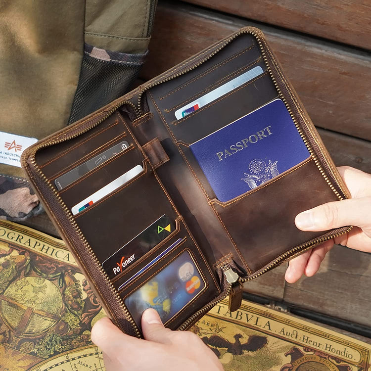 RFID Blocking Cowhide Leather Multi-Passport Holder Media