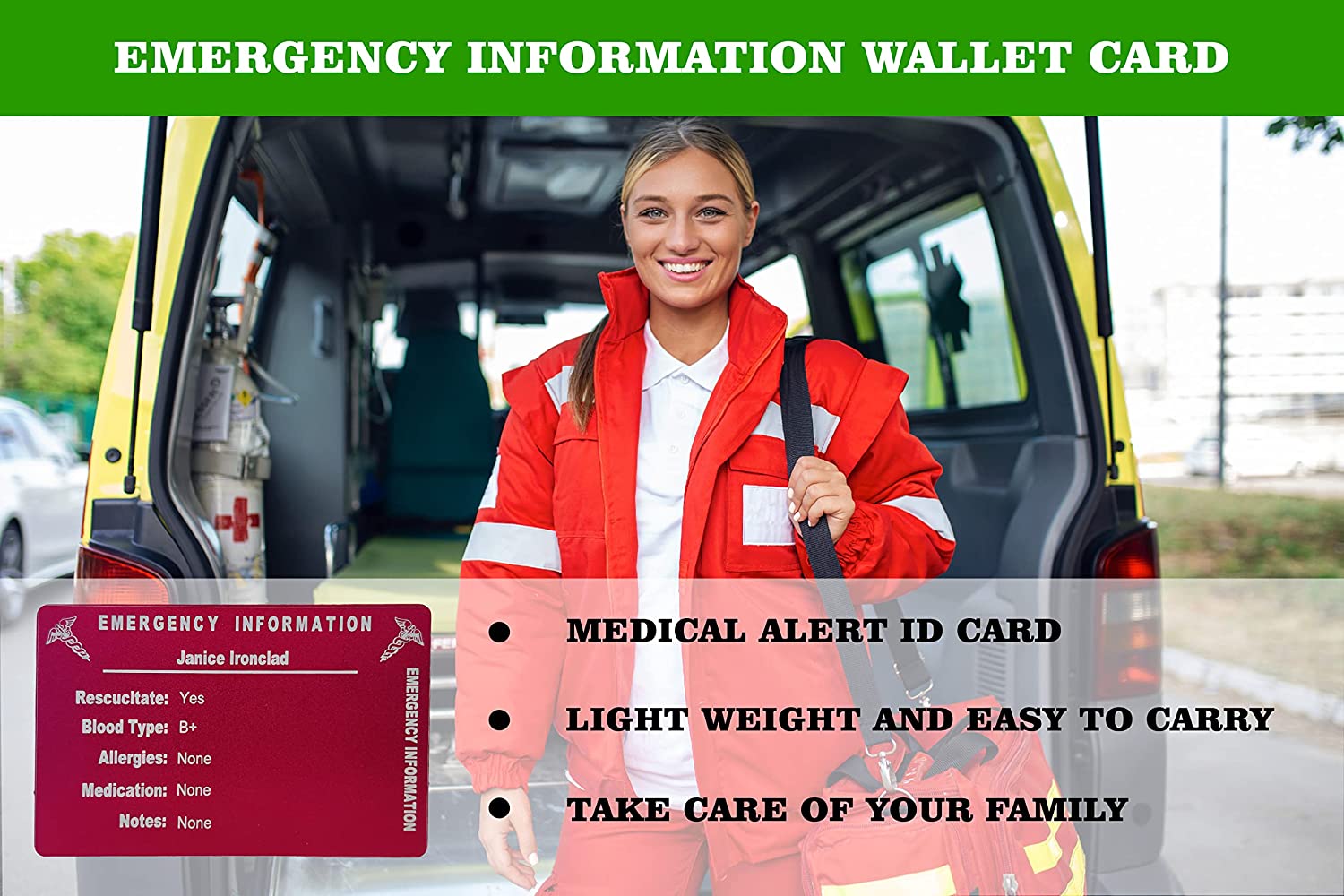 Emergency contact information card designed for wallet