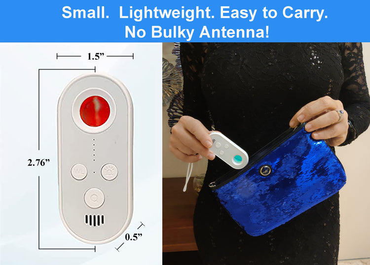 Woman holding a lightweight remote control for the hidden camera detection pendant