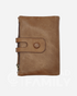 Brown RFID shielded leather bifold zipper wallet with dual zippers
