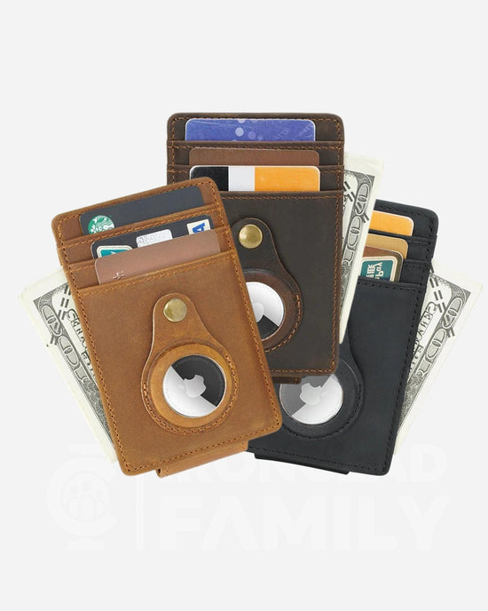 Assortment of RFID blocking cowhide leather wallets with money and cards