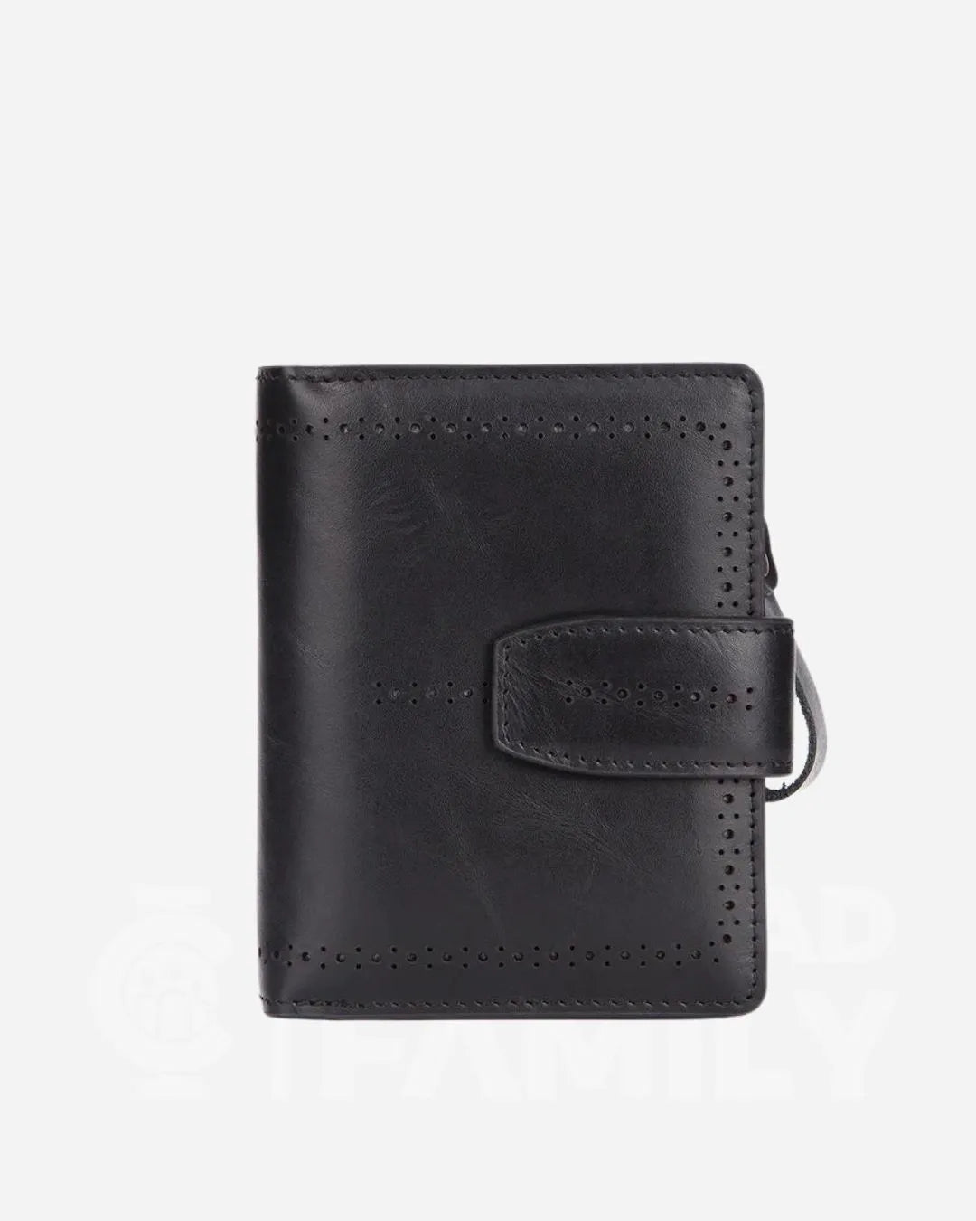 RFID blocking black leather wallet featuring a zipper