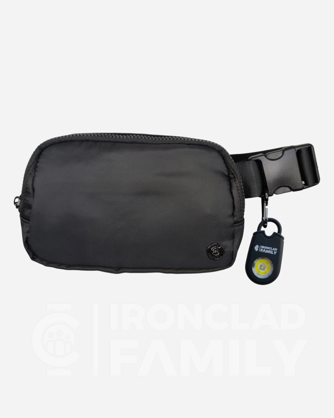 Black personal alarm crossbody belt bag with a persona alarm