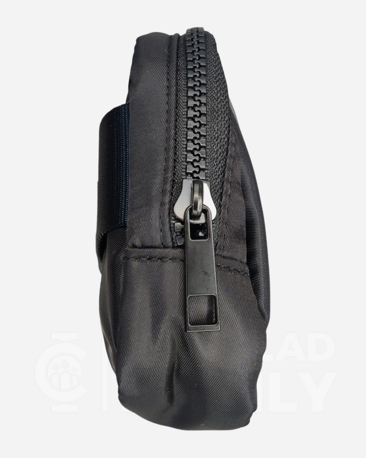 Close-up of the zipper on the personal alarm fanny pack