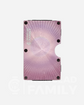 Pink version of textured metal RFID blocking wallet against black background