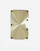 Gold textured metal RFID blocking wallet with the word family engraved on it