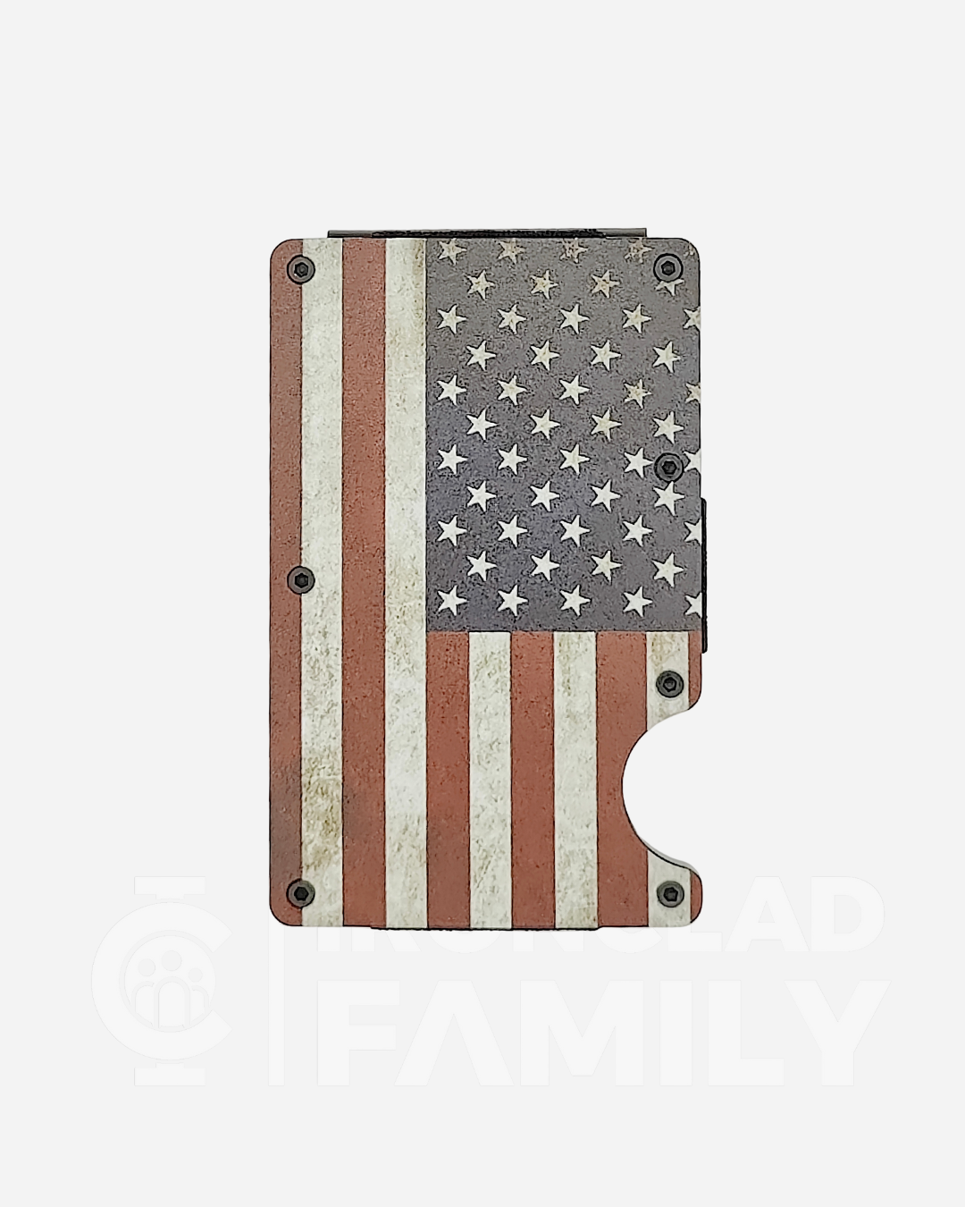 RFID blocking wallet with American flag design and metal casing