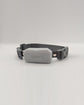Grey dog collar featuring a compact tracking device