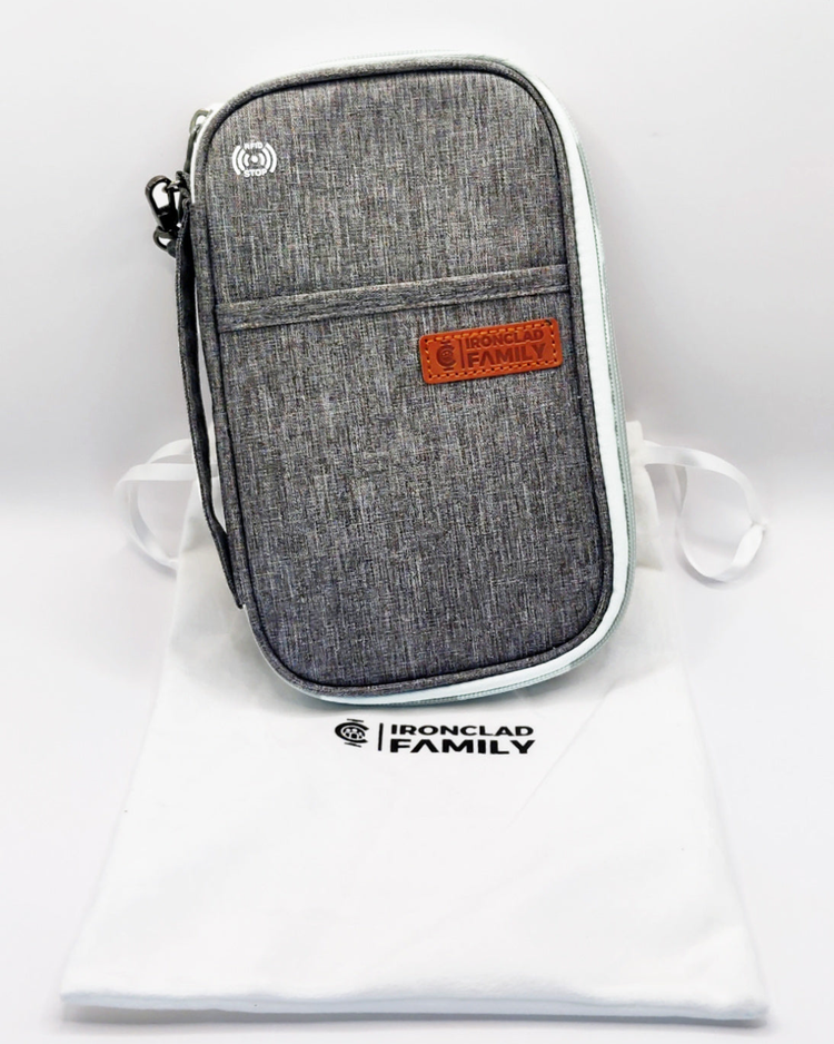 IronClad Family gray and white water-resistant travel case