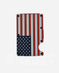Close-up of the American flag design on the metal RFID blocking wallet