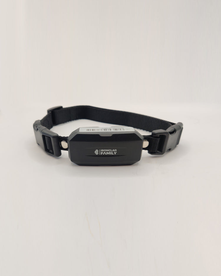 Black collar with attached GPS tracking device