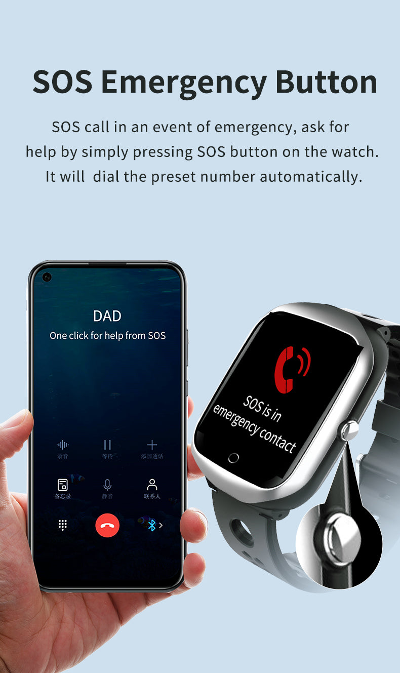 Emergency SOS button on the GPS tracker watch for seniors
