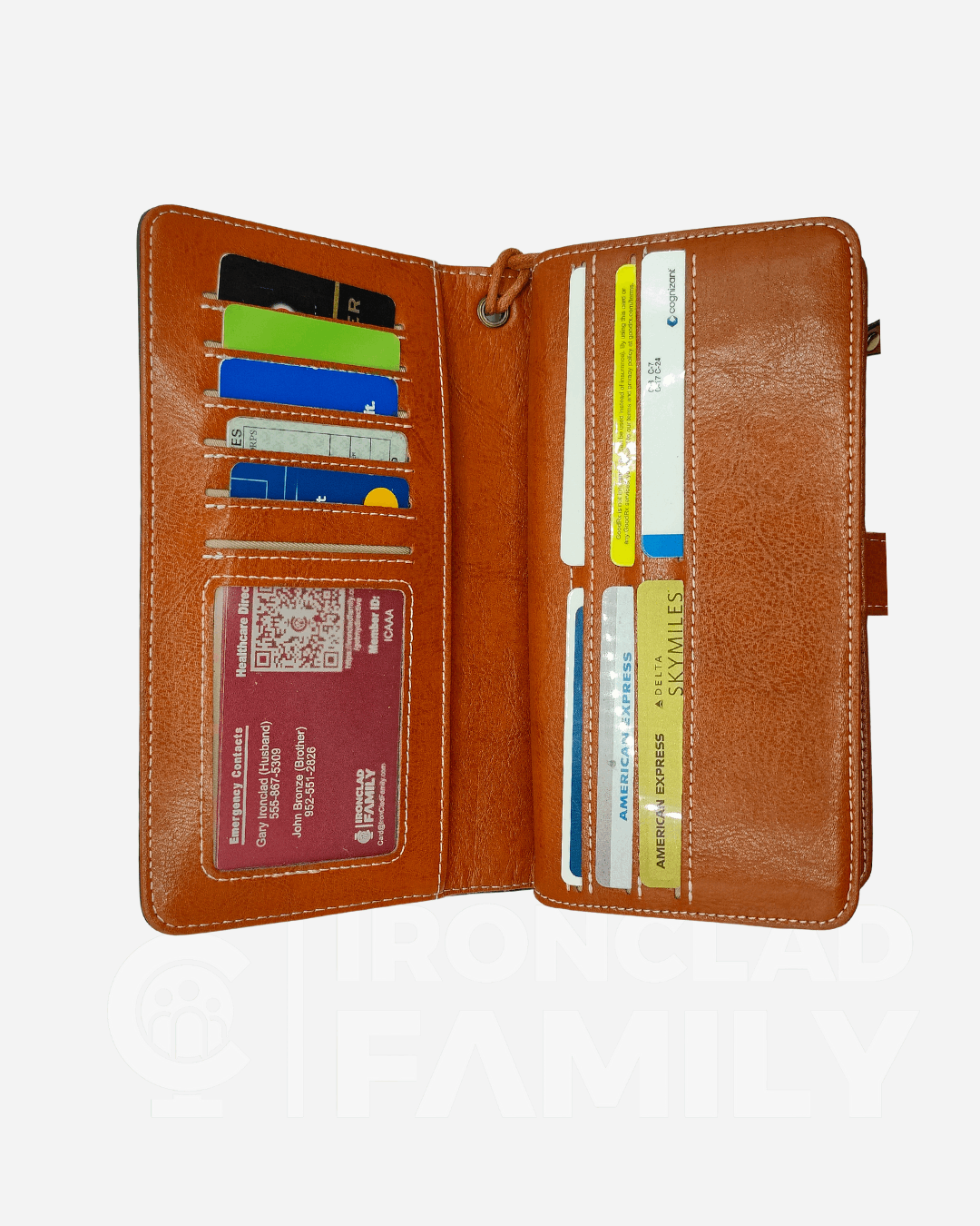 RFID blocking brown wallet with credit cards and card holder