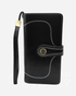 Black RFID Blocking Large Capacity Leather Wallet with a gold clasp detail