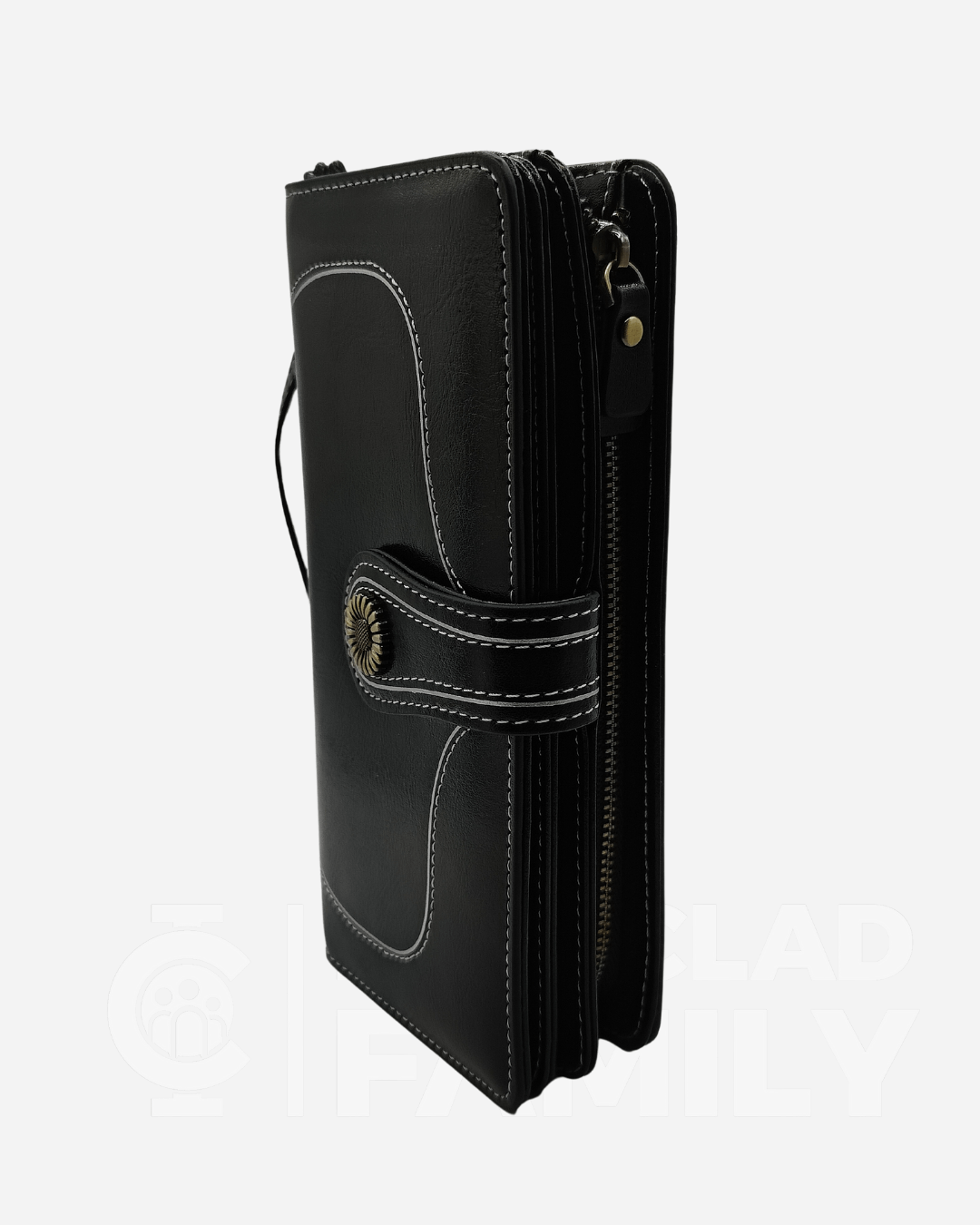 Black RFID Blocking Large Capacity Leather Wallet with a secure zipper