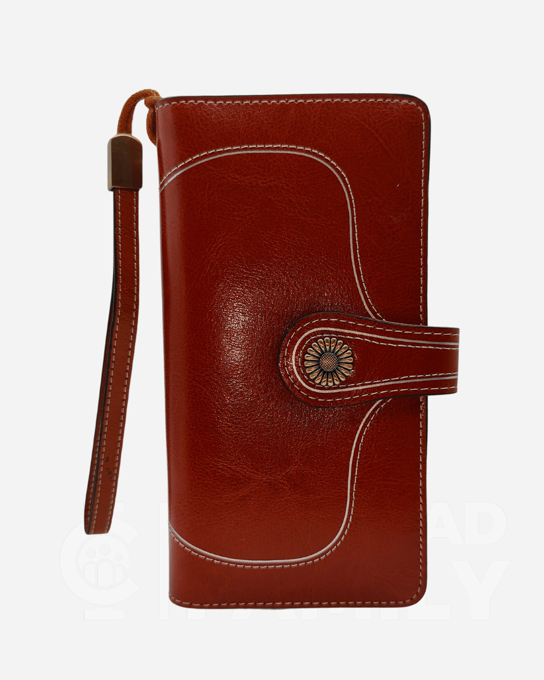 Red RFID blocking brown leather wallet with a zipper