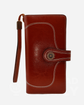 Red RFID blocking large capacity leather wallet with zipper feature