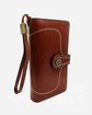 Brown RFID blocking wallet with attached lanyard