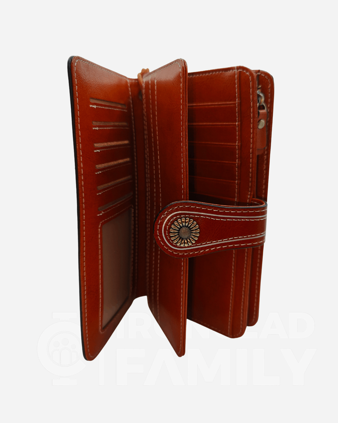 Two-compartment brown leather wallet with RFID protection