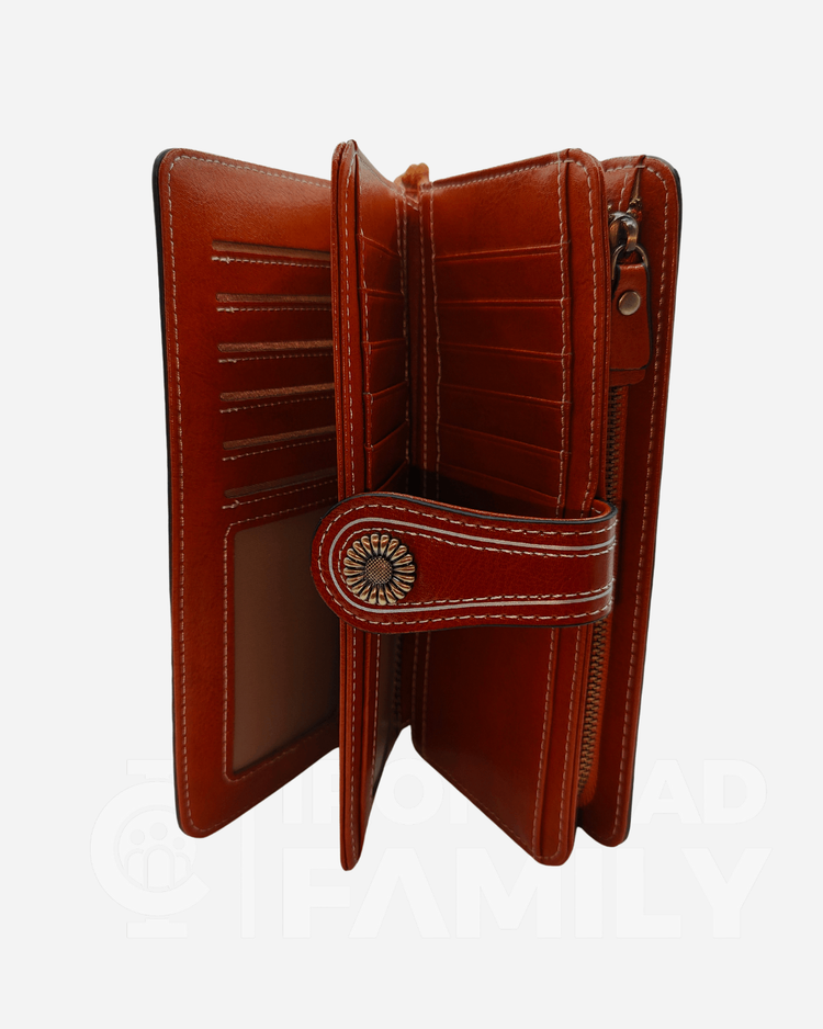 Two-compartment brown leather wallet with RFID protection