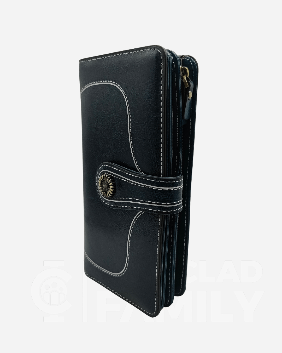 Blue RFID blocking large capacity leather wallet with two compartments