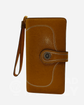 Brown RFID blocking large capacity leather wallet with zipper closure