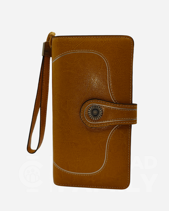 RFID blocking brown leather wallet with a zipper feature