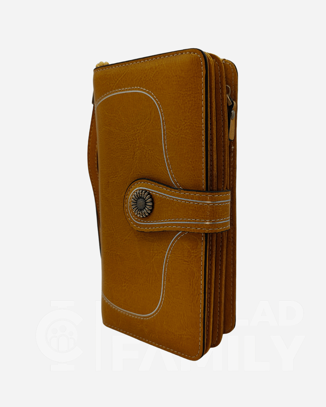 RFID blocking tan leather wallet equipped with a zipper