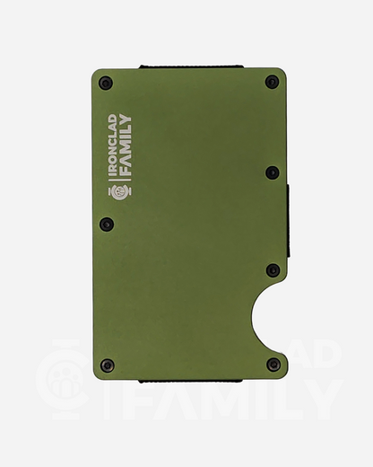 Green Matte Metal RFID Blocking Wallet with the word family on it