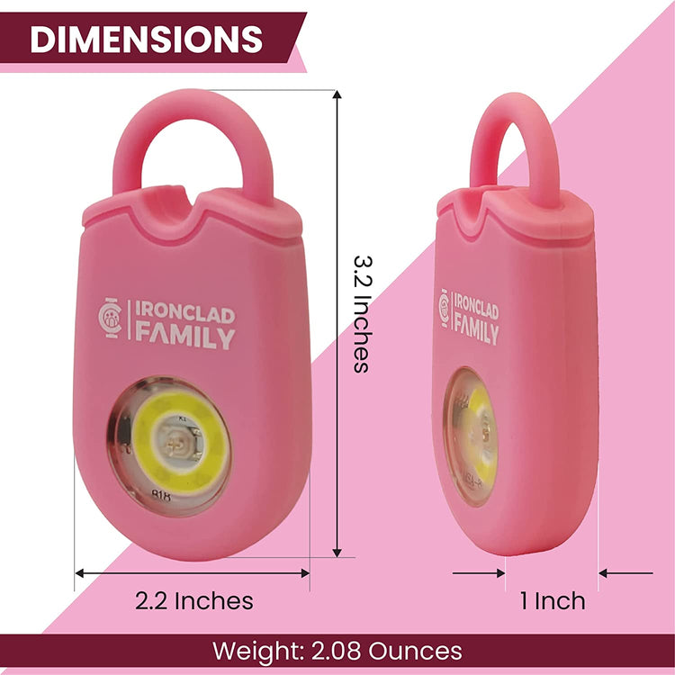 Measurements of the pink personal alarm keychain