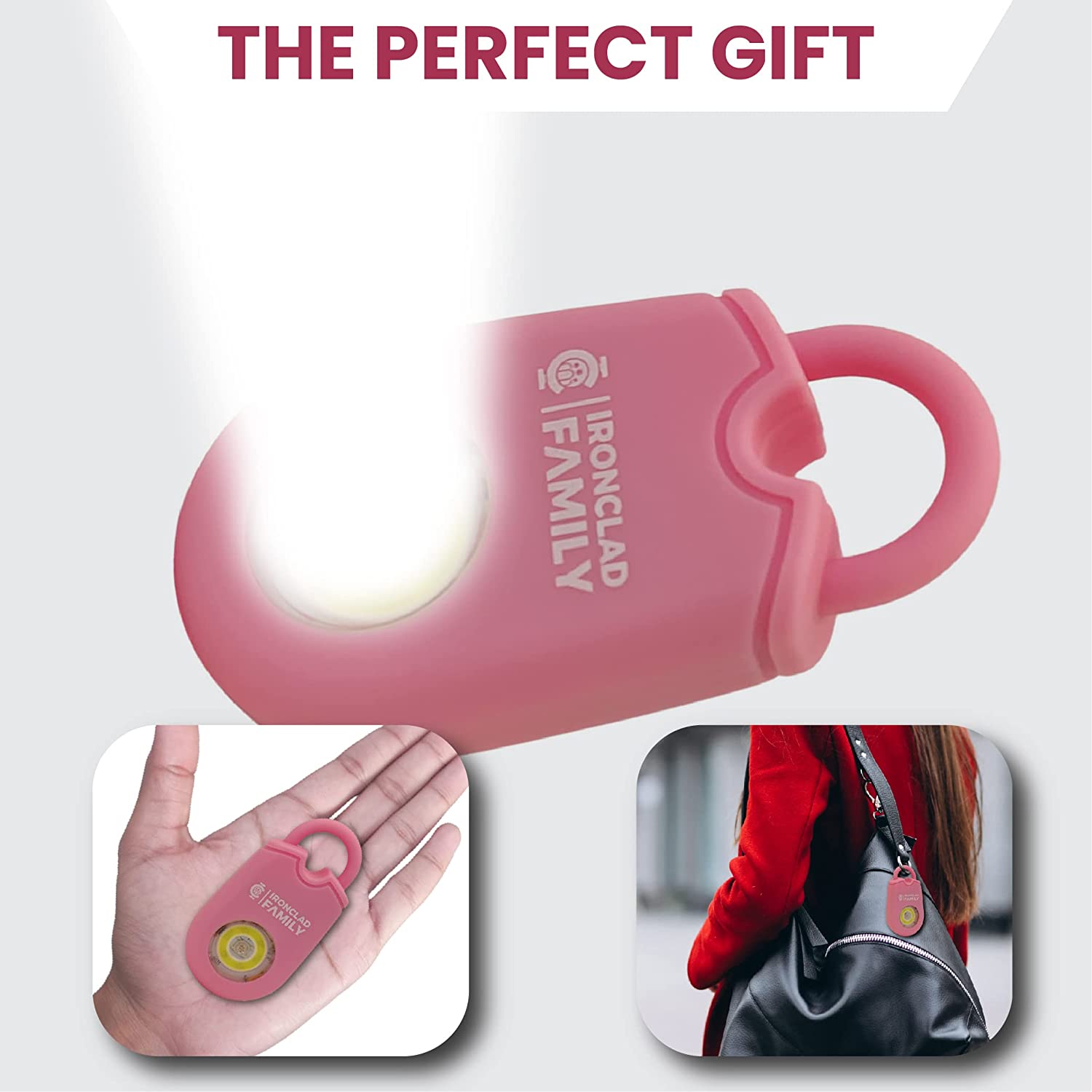 Pink personal alarm sound pendant keychain, an ideal gift for women who love pink