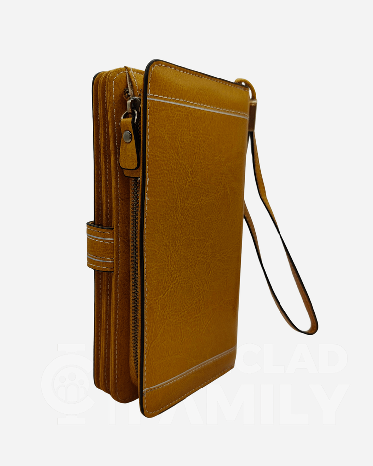 RFID blocking yellow leather wallet equipped with a zipper