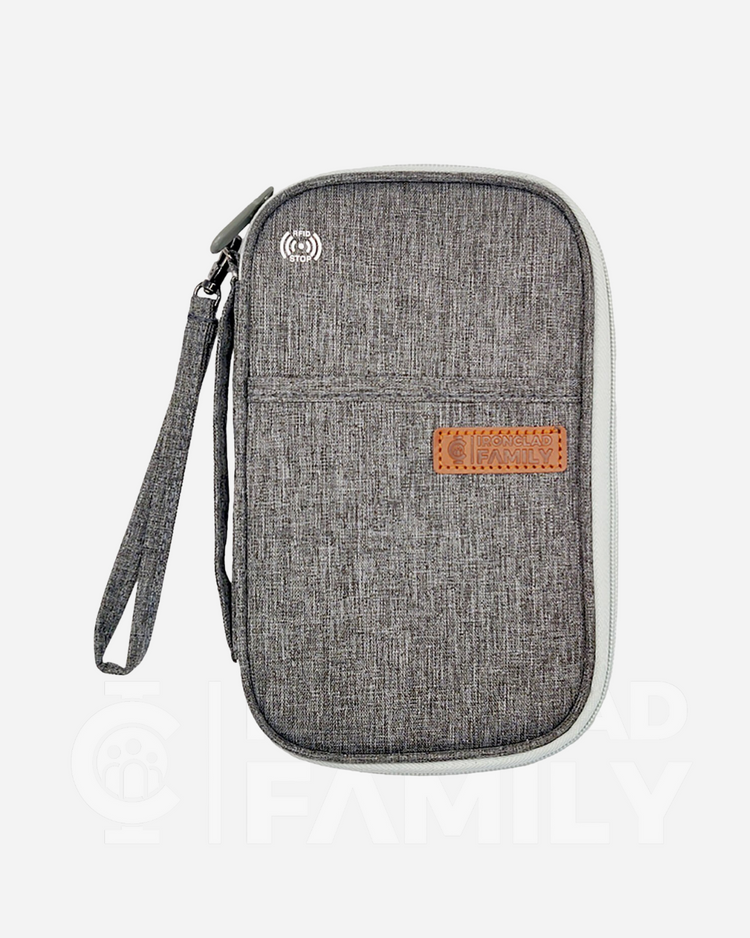 Gray and white RFID blocking case with zipper