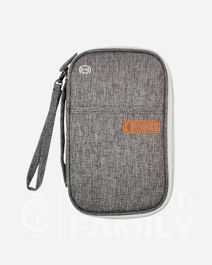 Water-resistant gray and white passport holder with zipper