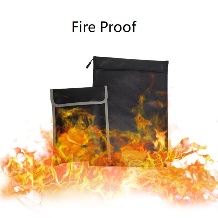 Fireproof document bag with flames to demonstrate fire resistance