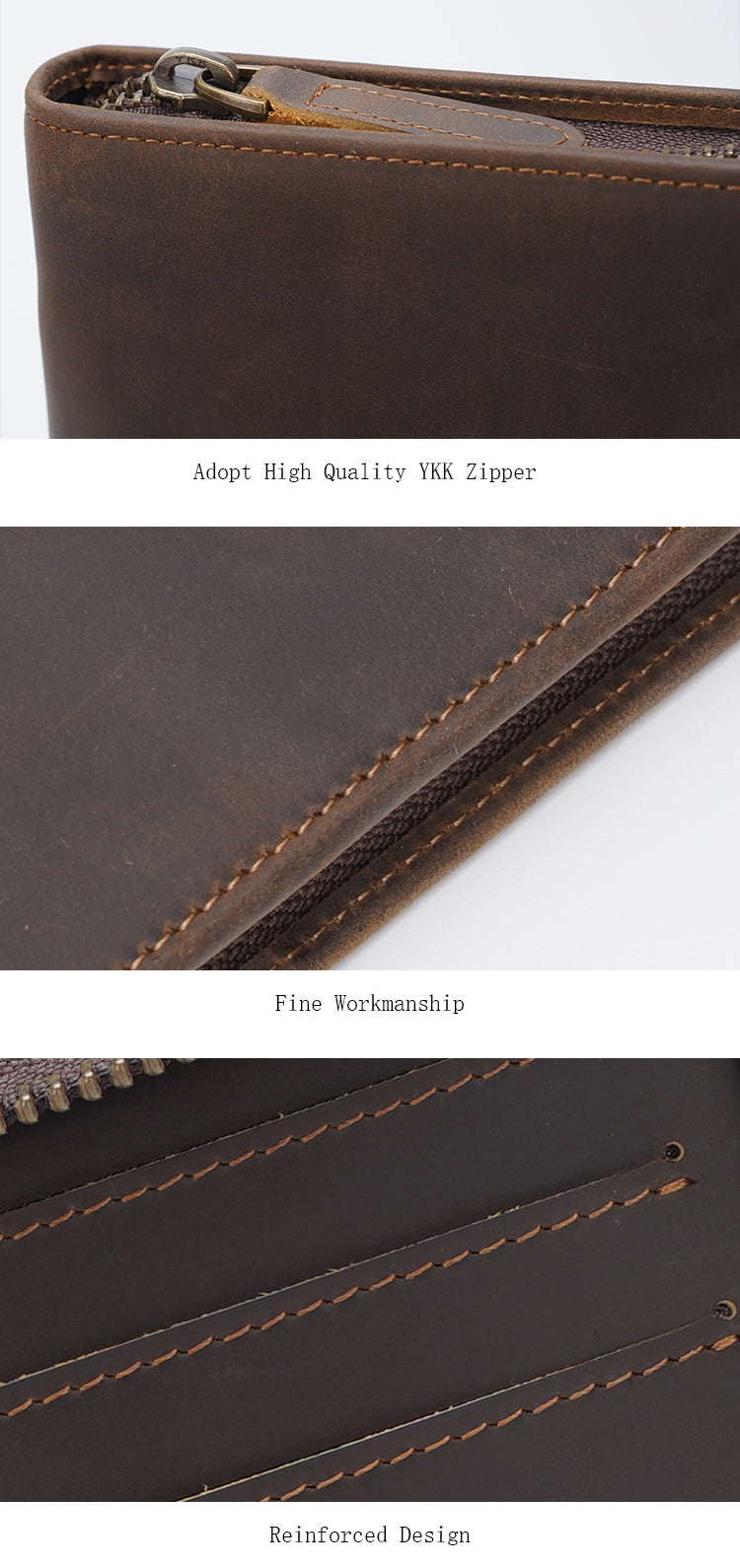 Different views of the RFID blocking cowhide leather multi-passport holder