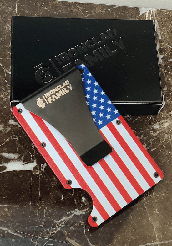Cartera de metal con bloqueo RFID / Clip para billetes - Bandera estadounidense