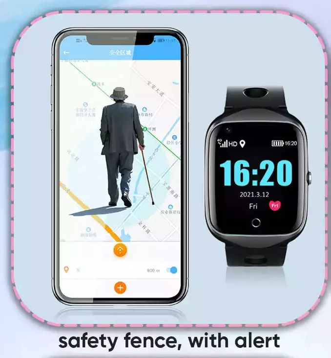 GPS tracker watch for seniors with heart rate monitor and pedometer & geofence
