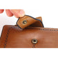 Hand holding RFID Blocking Leather Wallet in brown with button closure