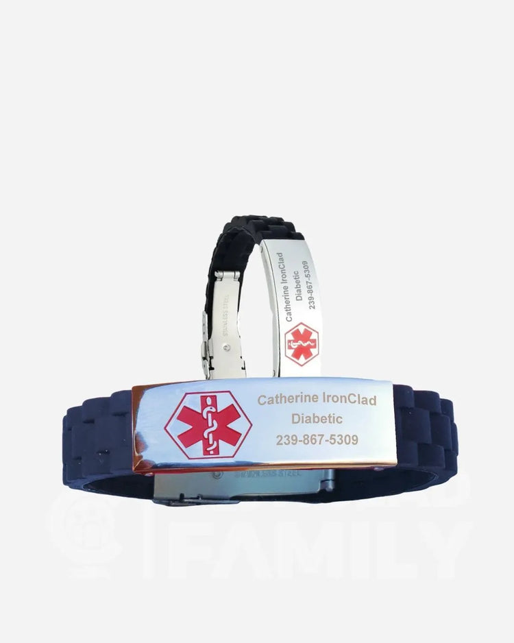 Personalized medical ID bracelet featuring an emergency medical symbol