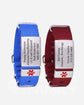 Two patient-named medical ID bracelets made from fabric and stainless steel