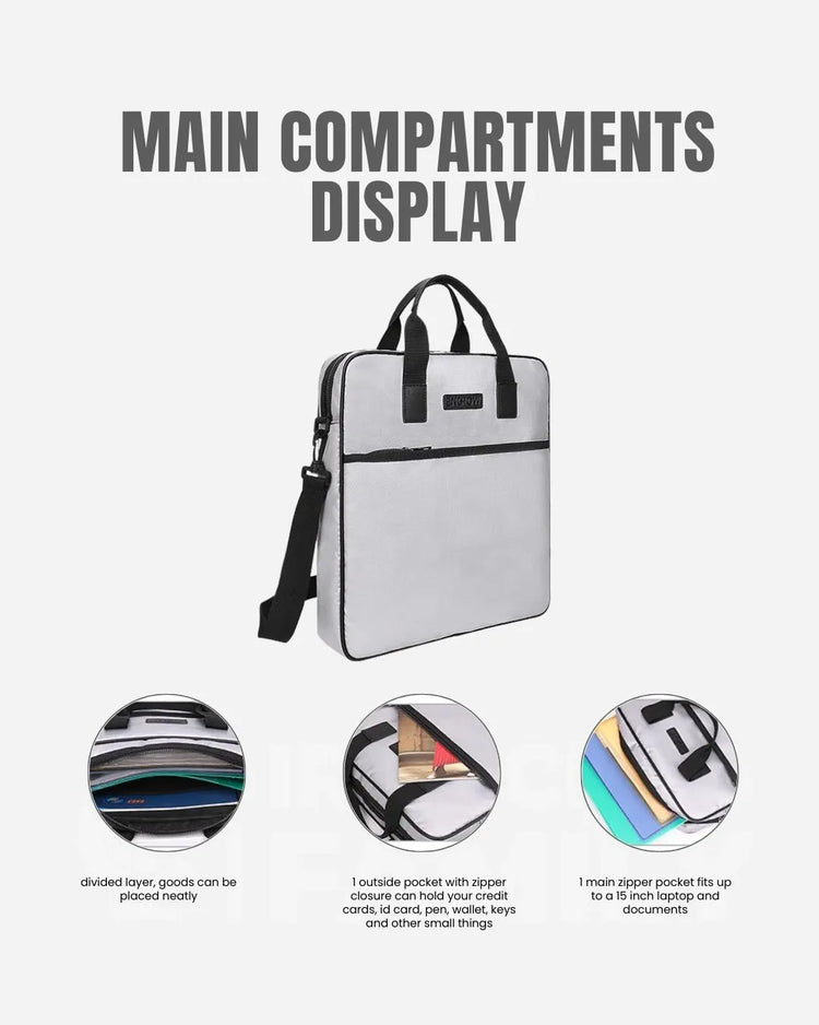 Fireproof laptop bag showcasing main compartments