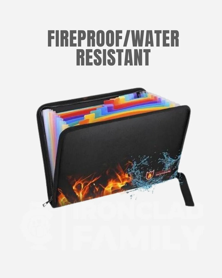 Water and fire resistant document organizer folder