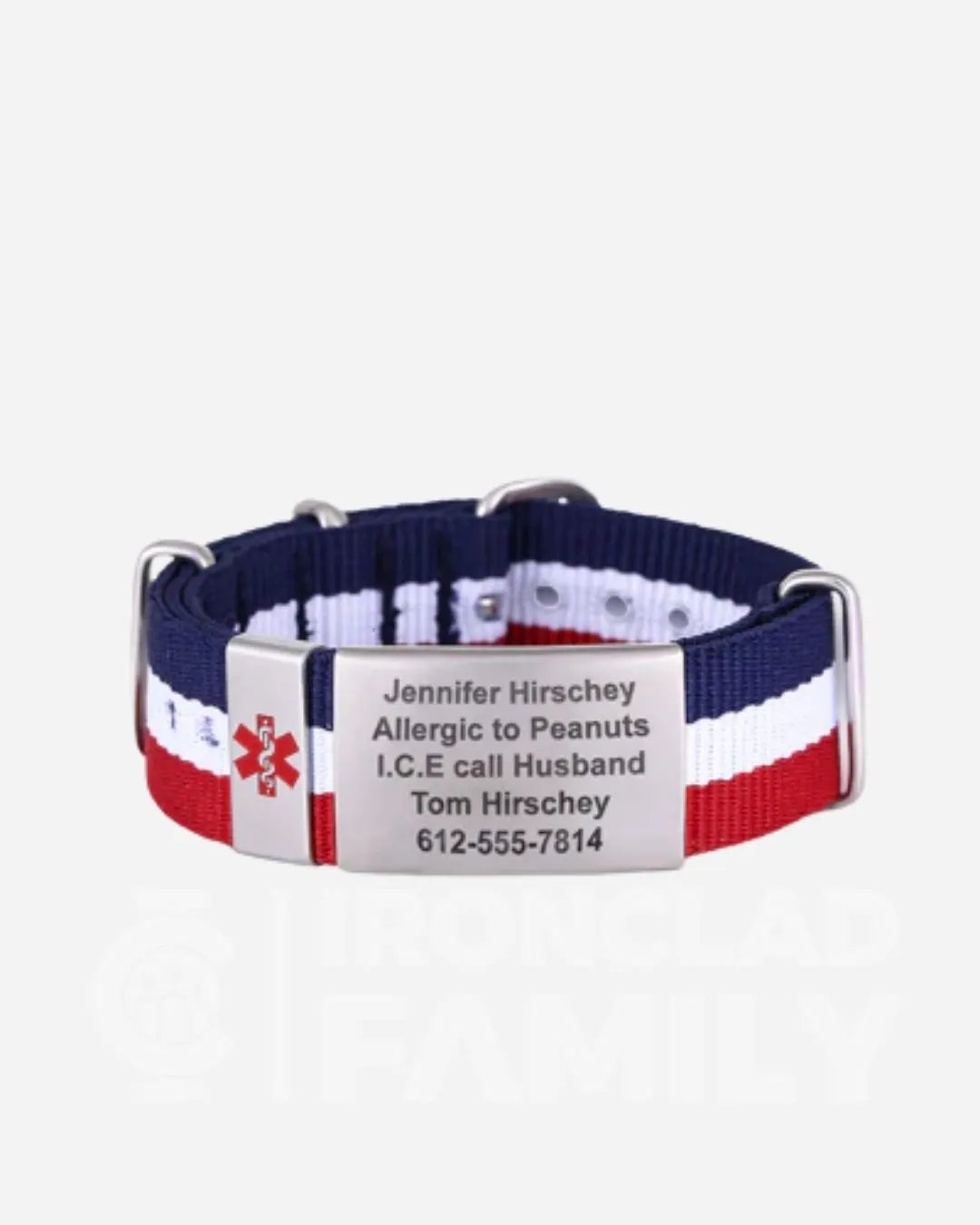 Personalized Fabric + Stainless Steel Medical ID Bracelet with engraved tag