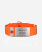 Orange fabric medical ID bracelet with personalized stainless steel tag