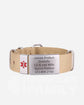 Tan fabric medical ID bracelet with engraved medical identification tag